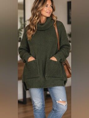 Fobya Made in Poland Olive Green Wool Blend Knit Sweater